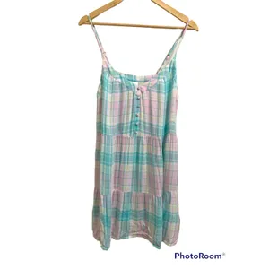 Abound pastel plaid tiered spaghetti strap slip summer‎ dress size Medium NEW thumbnail 2