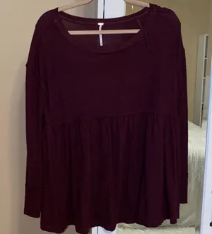 Free People Maroon Babydoll Flowy Top thumbnail 3