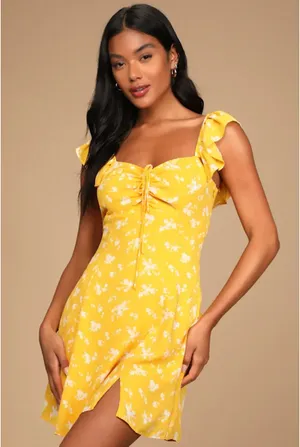 Lulus Yellow Floral Mini Dress Mustard thumbnail 3