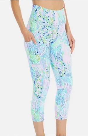 Lilly Pulitzer Luxletic Tropical Floral Crop Leggings Large Pockets thumbnail 1
