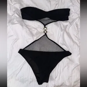 Black Mesh Cutout  Bikini with Ring Detail thumbnail 2