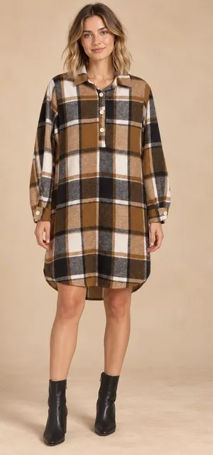 Women Regular M (6) Plaid Button-Up Shirt Dress Long Sleeve thumbnail 1