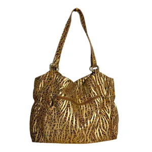 The Find Metallic Cheetah Zebra Animal Print Oversized Hobo Shoulder Bag thumbnail 2