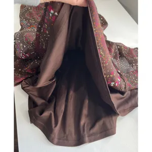 H&M Brown Paisley Floral Print Sheer‎ Flutter Sleeve Midi Dress Women US 6 thumbnail 5