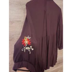 April Cornell tunic blouse Large embroidery brown fall Cottagecore boho Vintage thumbnail 8