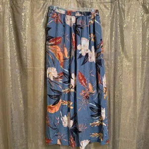 Patrons Of Peace Light Blue Floral Tropical Flowy Side Slit Maxi Skirt Small thumbnail 2