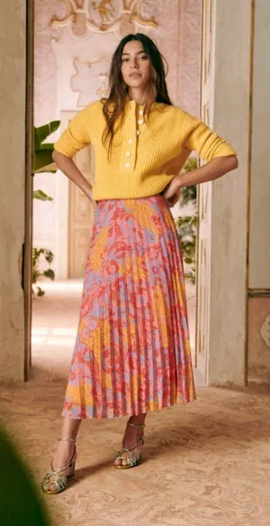 Sézane NWT Dune in Wonderland Print Pleated Chiffon A-line Midi Skirt 36 / US 4 thumbnail 1