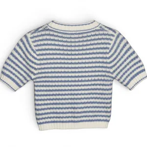 RIHOAS Blue White‎ Stripe Knit Cropped Sweater Short Sleeve Women's Size M thumbnail 4