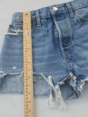 Re/Done Light Blue Distressed Denim Cutoff Shorts thumbnail 7