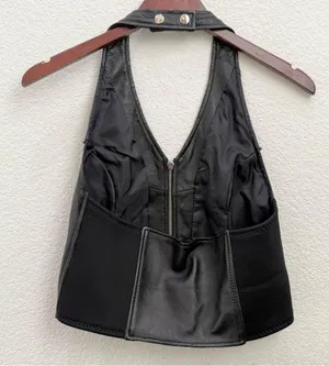 Vintage FIRST Black 100% Genuine Leather Biker Vest Women’s Halter Vest Size M thumbnail 5