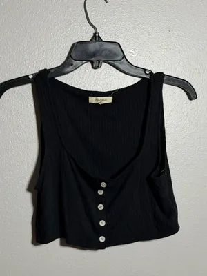 Madewell Women Minimalist Neutral Black Ribbed Button-Front Crop Tank Top size M thumbnail 4