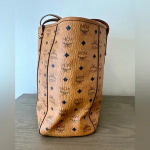 MCM Arena Top Zip Shopper Visettos Cognac thumbnail 3