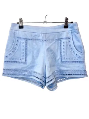 Joa Los Angeles High Rise Waist Light Blue Faux Suede Lined “Hot Pants” Shorts S thumbnail 2