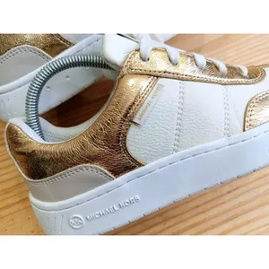 Michael Kors Women's Gold White Leather Sneakers Shoes Size 8.5 M LS24F Low Top thumbnail 6
