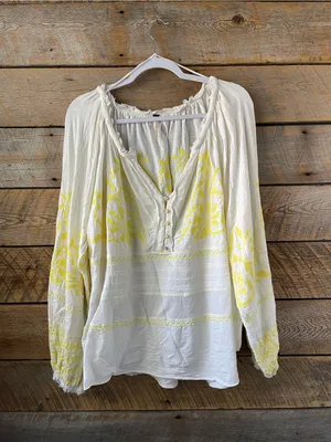 Free People Cotton Persuasion Embroidered Blouse Balloon Sleeve Oversized Large thumbnail 3
