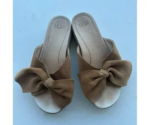UGG Australia Joan II Chestnut Suede Leather Floppy Bow Platform Sandals 7 thumbnail 3