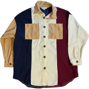 Davi & Dani Colorblock Corduroy Shirt Jacket Oversized Patchwork Shacket Small thumbnail 1