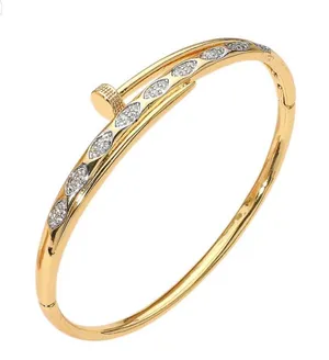 Stainless Steel Rhinestone Pave Marquise Accent Nailhead Hinged Bangle Bracelet thumbnail 1