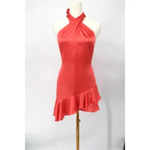New!‎ Amanda Uprichard Pollie Dress - Coral Silk Halter Mini Dress Size Small thumbnail 3