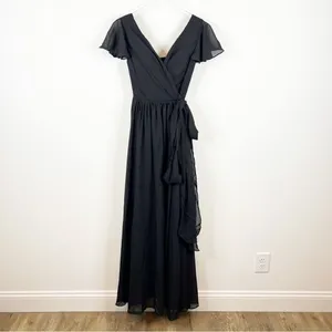 Lavetir Long Chiffon V-Neck Bridesmaid Dress Women's Size 2 Black‎ Slit Formal thumbnail 2