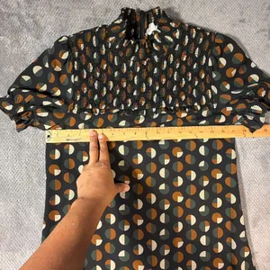 THML Women’s Small Geometric Print Smocked Mock Neck Ruffle Hem Shift Dress thumbnail 5