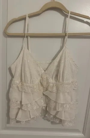 SheIn White ruffle tank top thumbnail 1