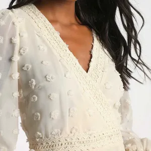 Lulus Might Be Magic Ivory Clip Dot Lace Long Sleeve Ruffle Mini Dress Small NWT thumbnail 3