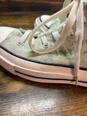 Converse green floral embroidered high top sneakers size W7 thumbnail 3