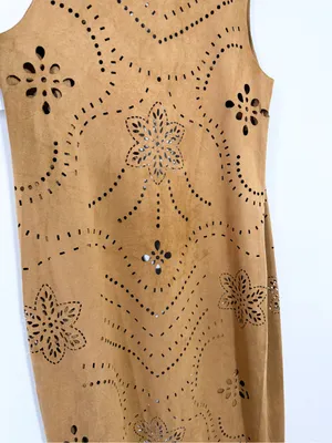 Ariat Magdelena Faux Suede Duster Long Vest Laser Cutout Floral Size Small thumbnail 7