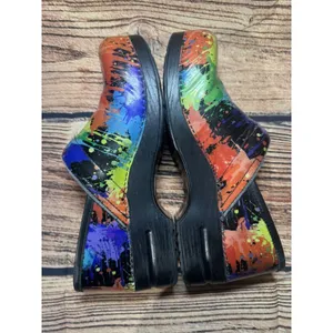 Dansko Paint Splatter Patent Leather Professional Stapled Clogs Shoes 11 thumbnail 6