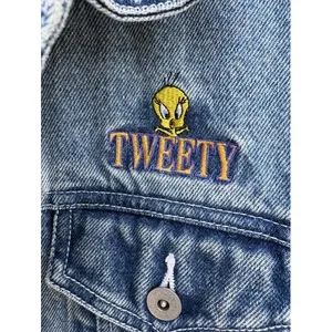 Vintage Looney Tunes Tweety Bird Denim Jacket XL Blue Embroidered Trucker thumbnail 3