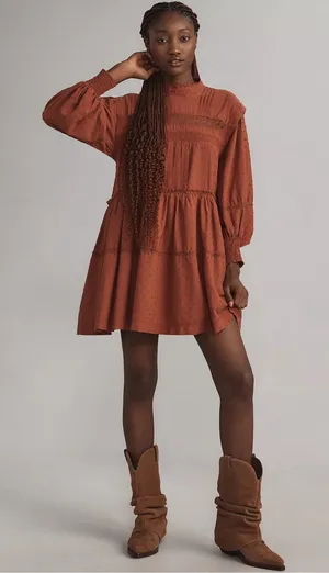 Anthropologie Pilcro Long-Sleeve Mock-Neck Swing Mini Dress thumbnail 1