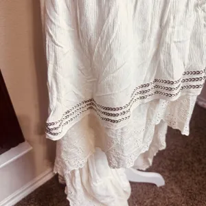 Boho Gypsy Skirt Ivory Ruffle High Low lace trim corset waist lace up sz M thumbnail 5