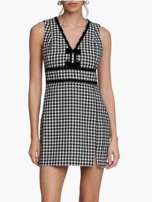 NWT Avec Les Filles Women's Black Bow Tweed Dress SZ-6 thumbnail 2