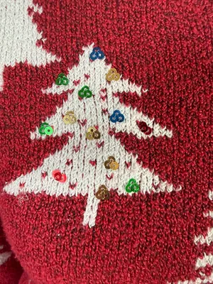 Holiday Time women's red winter tree long sleeve crewneck sequin sweater S thumbnail 6