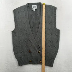 Leslie Fay Vintage 90s Academia S Sweater Vest Gray Cable Knit Double Breasted Preppy Retro thumbnail 8