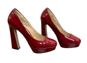 Vintage Y2K-era ELLE red patent leather platform pumps heels thumbnail 1