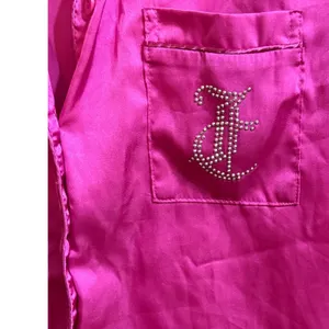 Juicy‎ Couture Magenta Pink Satin Rhinestone Pajama Top Short Sleeve Sz S thumbnail 7