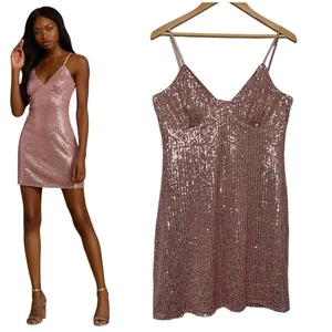 Lulus Party in Style Sequin Sleeveless Mini Lined V Neck Dress Light Pink XL thumbnail 2