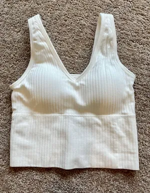White Ribbed Cropped Tank thumbnail 1
