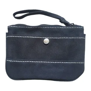 Lands’ End Canvas Pouch‎ Makeup Toiletry Bag Kit Black Embroidered Earth 6"x4" thumbnail 5