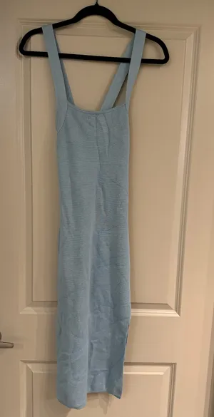 Abercrombie and Fitch Sleeveless Square Neck Knit Midi Dress in Blue thumbnail 2
