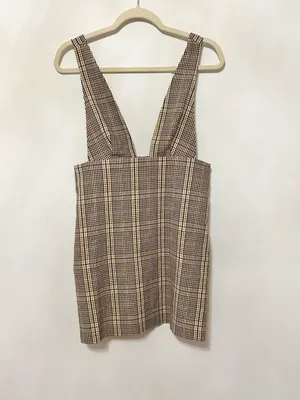 Zara plaid pinafore sleeveless mini dress thumbnail 2