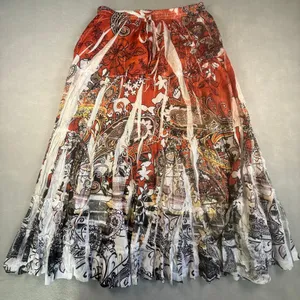 Kaktus Women Red Paisley Floral Broomstick Maxi Skirt Size 14/16W Boho Tiered thumbnail 1