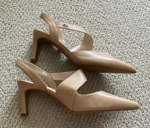 NEW Calvin Klein Slingback Nude Pumps Heels Wrap Around Kitten Mary Janes Sz 8 thumbnail 11