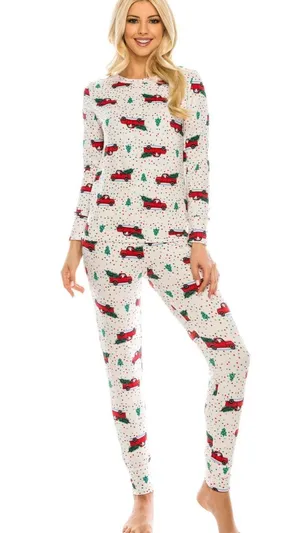 Christmas Tree Truck Pajama Set Red Size 1X thumbnail 1
