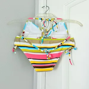 Hotkiss Sequin Bikini Set Small Y2K Rainbow Striped Sequin Vibrant Top & Bottom thumbnail 6