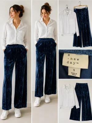 A New Day Women’s 2-Piece Outfit Set GAP Shirt & Velvet Wide Leg Pants Size Small thumbnail 2