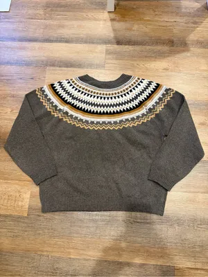 Weatherproof Fair Isle Crewneck Sweater - Gray with Mustard & White thumbnail 2