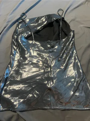 Zara Metallic Black Satin Cowl Neck Camisole Top thumbnail 8